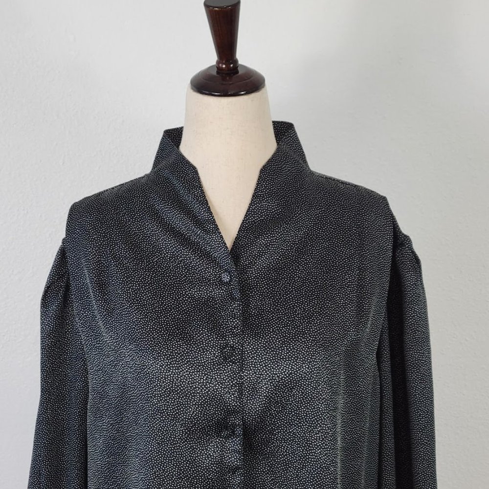 OSCAR DE LA RENTA mini dot print  button down blouse black Sz 12 - Picture 2 of 8